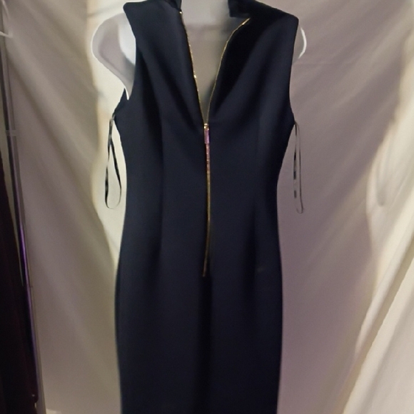 Calvin Klein Black Midi Dress with Ruffle Neckline - Picture 3 of 5
